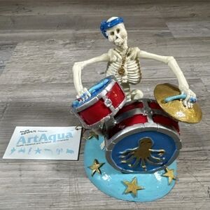 ArtAqua Aquarium Terrarium  Skeleton Drummer Statue Hand Painted Resin NWT